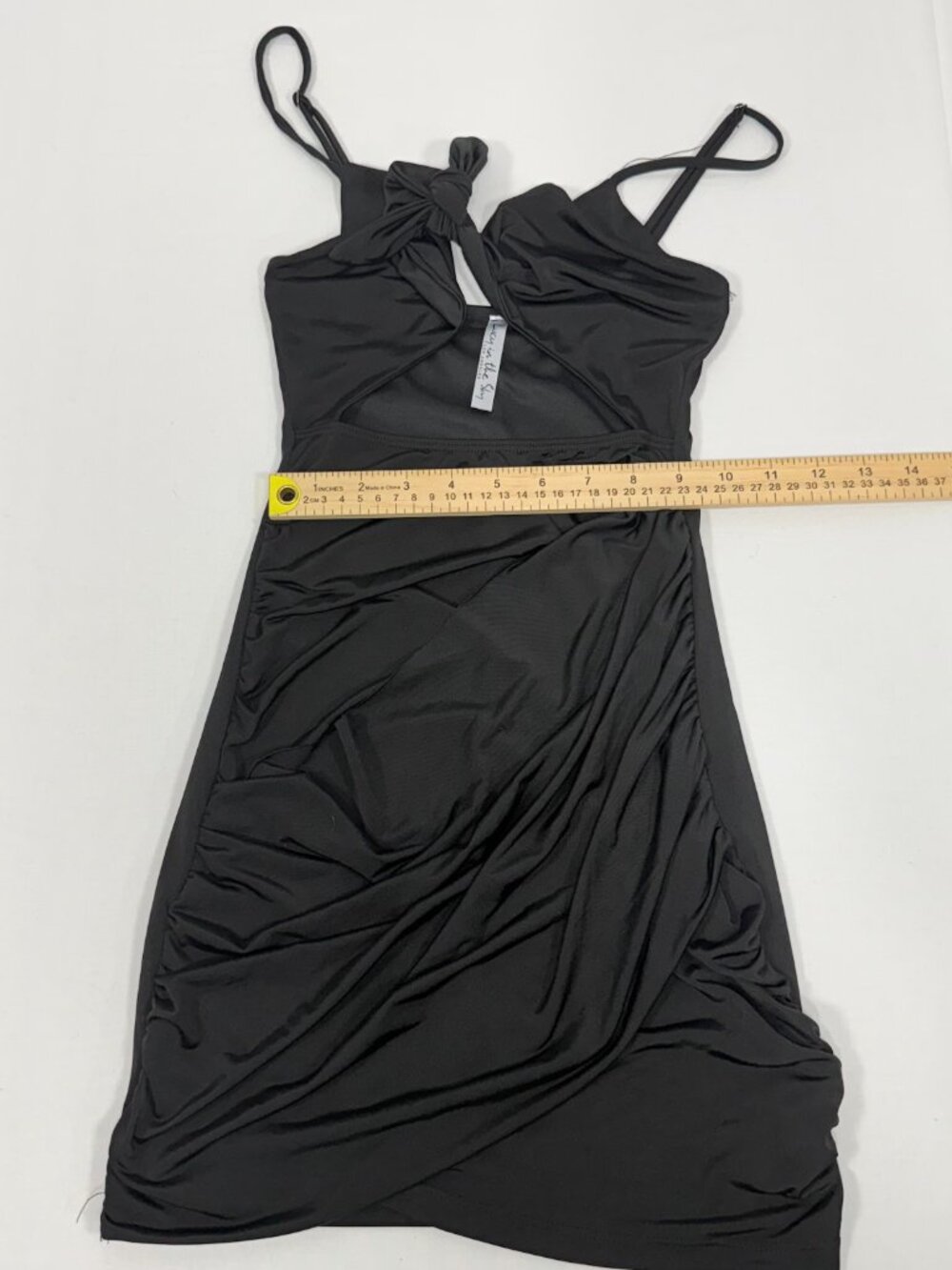 Draped Knot Cutout Lucy in the Sky Black Polyester Mini Dress Size XS - Picture 6 of 9